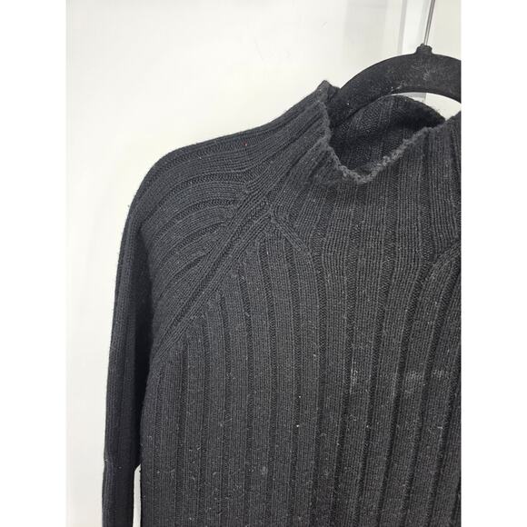 Lands End Womens Sz L (14-16) Wool Blend Sweater Black Mock Neck Ribbed - Picture 2 of 5